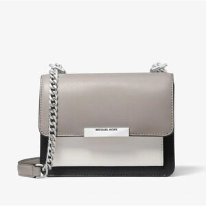 Women's Jade Extra-small Tri-color Leather Crossbody Bag - black, white and grey